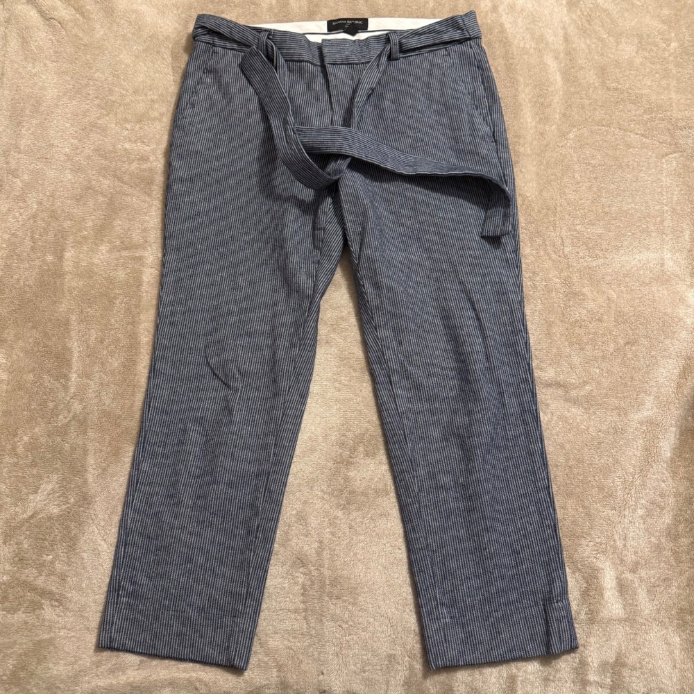 Banana Republic Avery Herringbone Tie Waist Pants Navy White 4P